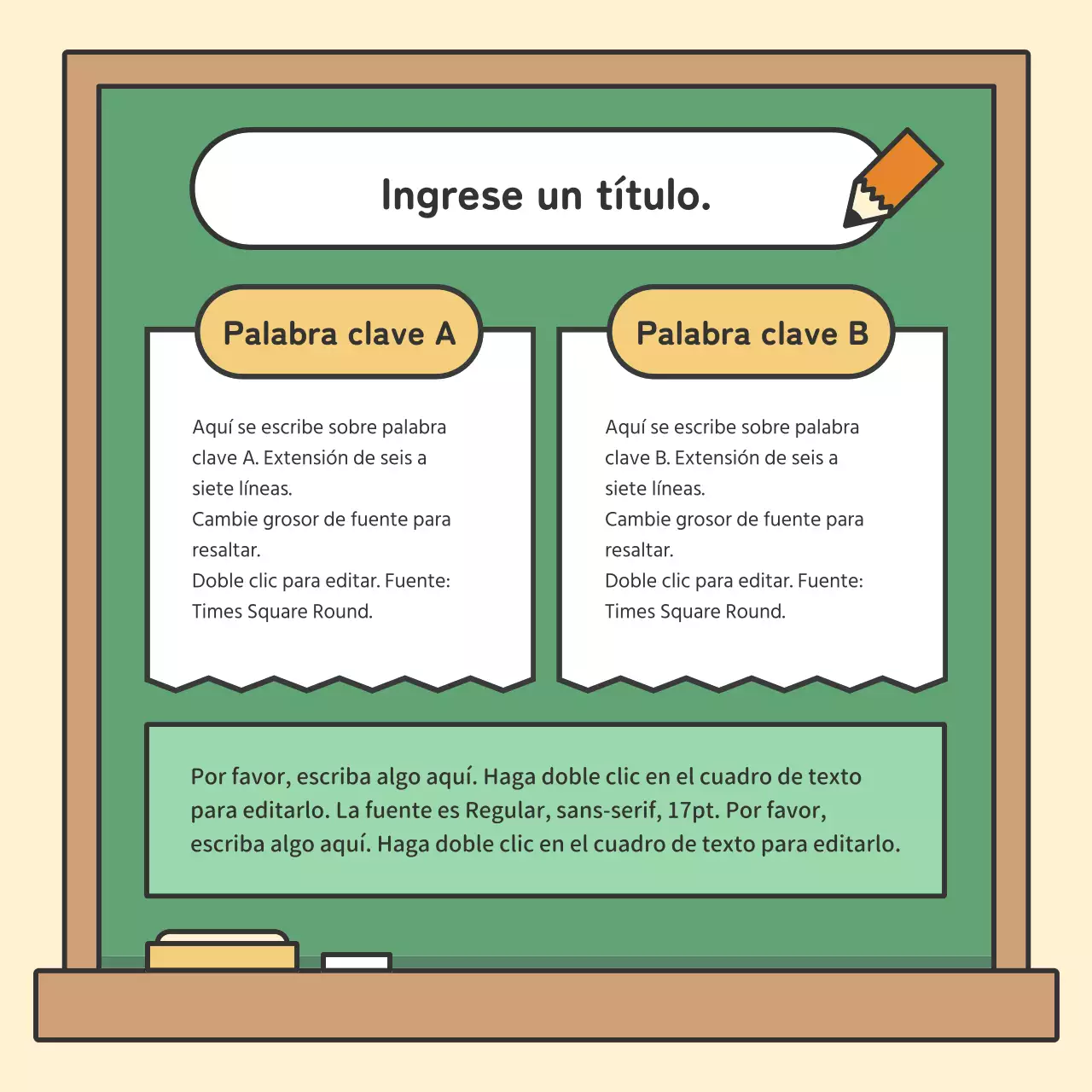 Coloridas y bonitas tarjetas educativas de pizarraNoticias