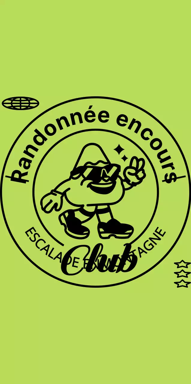 Un personnage simple, branché et montagnard en chartreuse et noir avec un logo emblématique pour les clubs de montagne et les promotions.