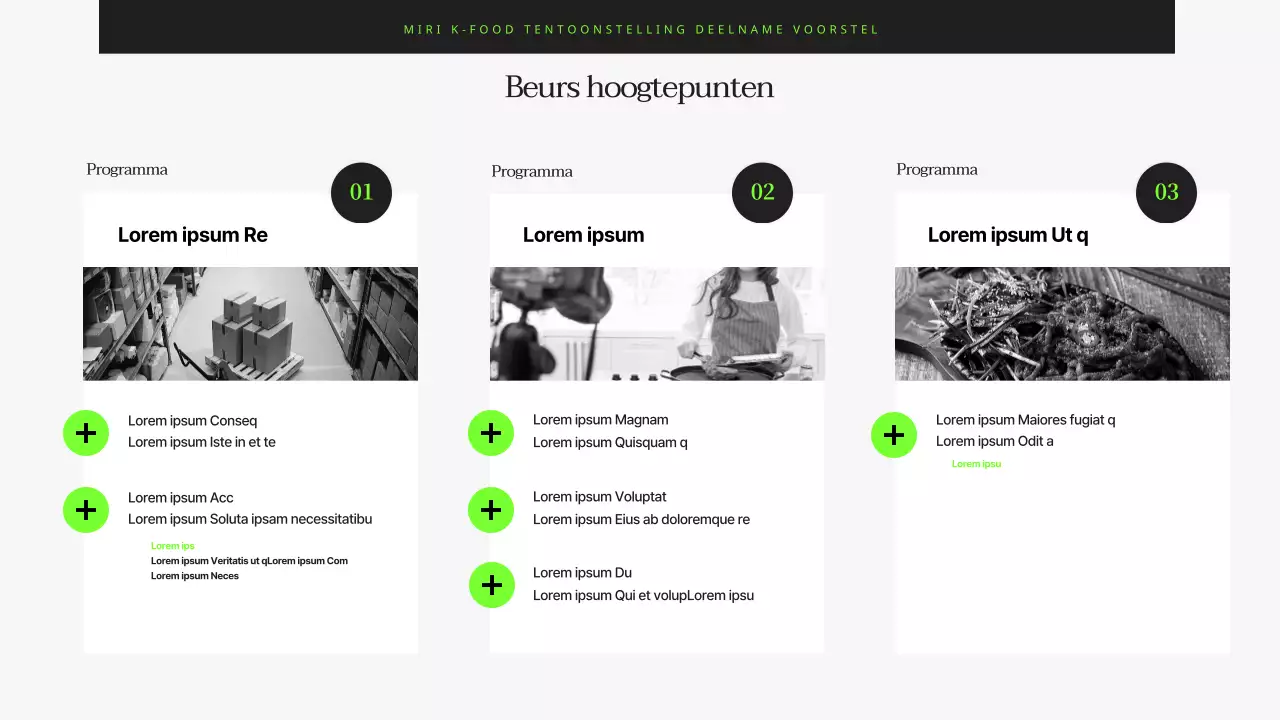 Bedrijfsvoorstel moderne voedselbeurs in zwart en chartreuse