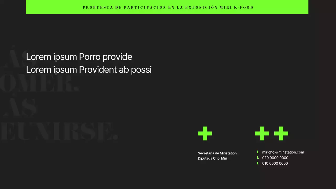 Propuesta corporativa de feria de alimentación moderna en negro y chartreuse