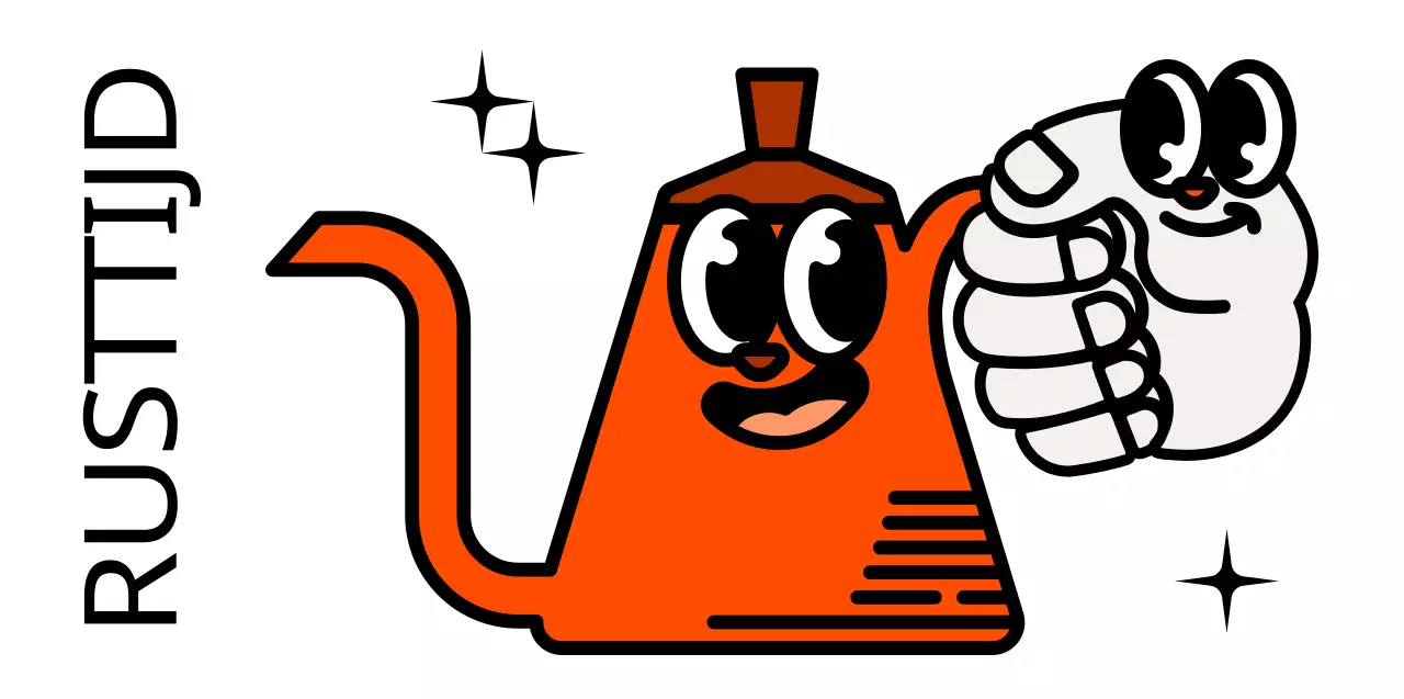 Leuke en hippe koffiepot karakter en tekst combinatie in zwart en rood Logo stijl voor cafe promotie en promoties