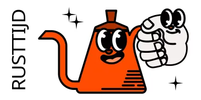 Leuke en hippe koffiepot karakter en tekst combinatie in zwart en rood Logo stijl voor cafe promotie en promoties