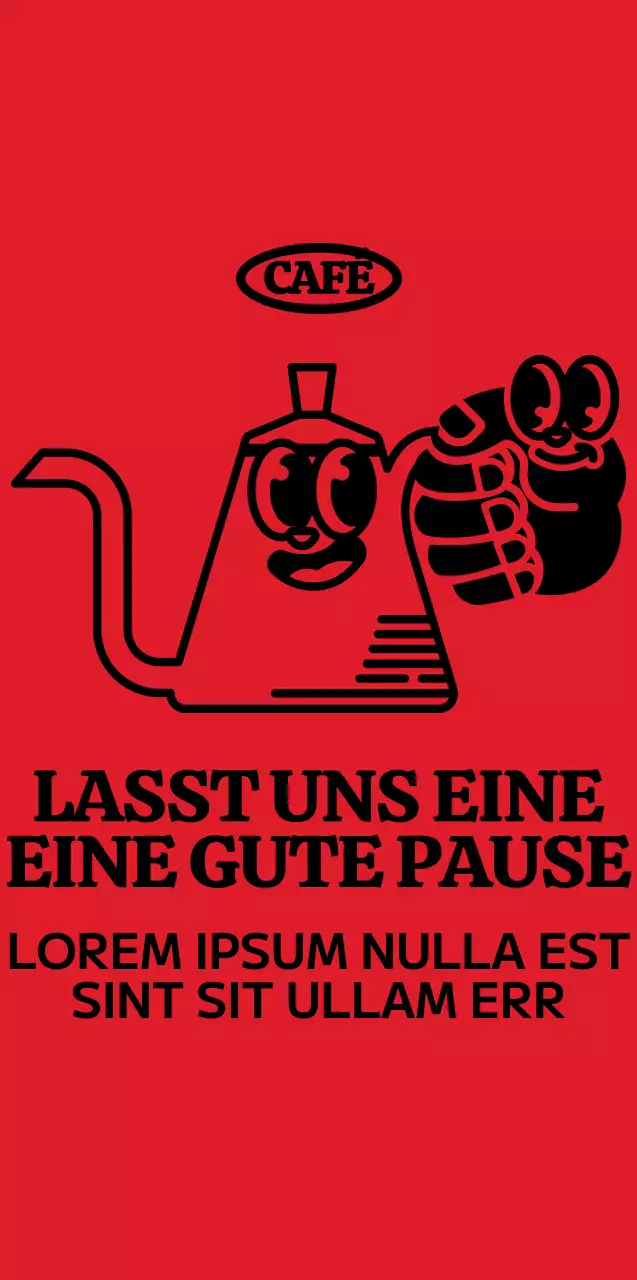 Niedlich und hip Kaffeekanne und Hand Charakter Stil in rot und schwarz für Cafe Merchandise