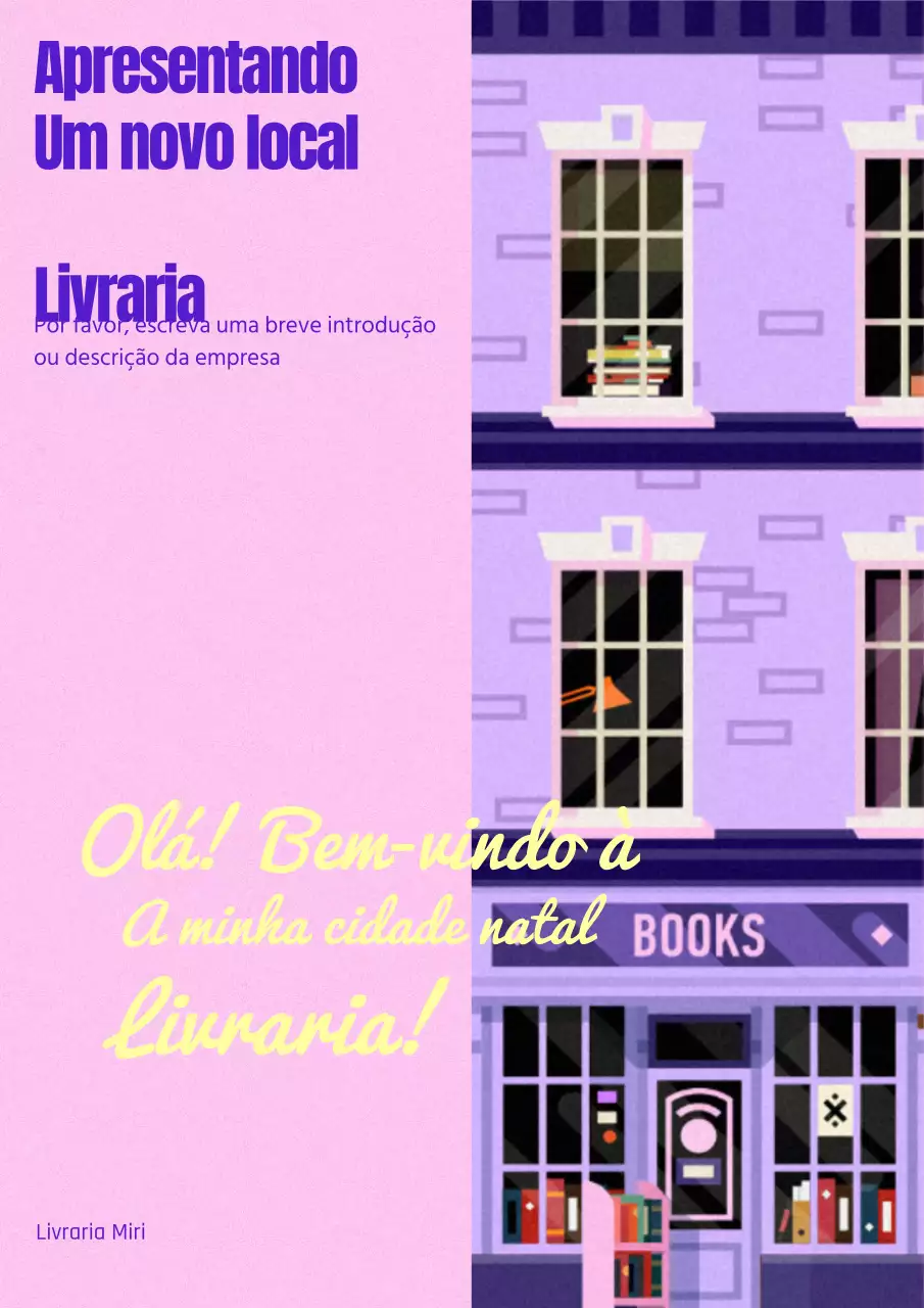 Apresentamos a bonita livraria cor-de-rosa e roxa