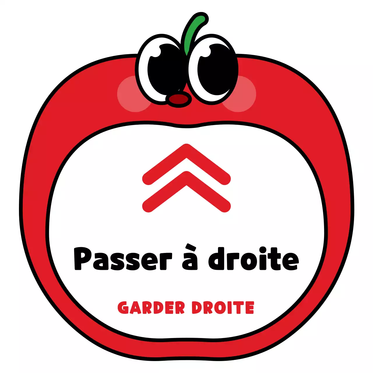Mignon personnage de pomme rouge et noire, cadre de style instructions de droit de passage