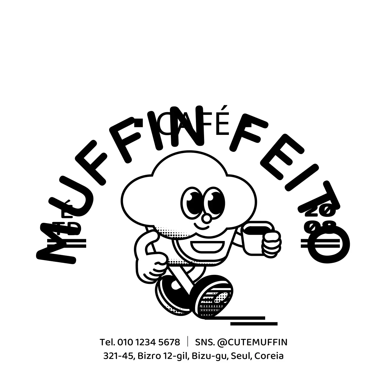 Estilo de logotipo de ilustração de personagem de cupcake bonito para promoção e informação de café.