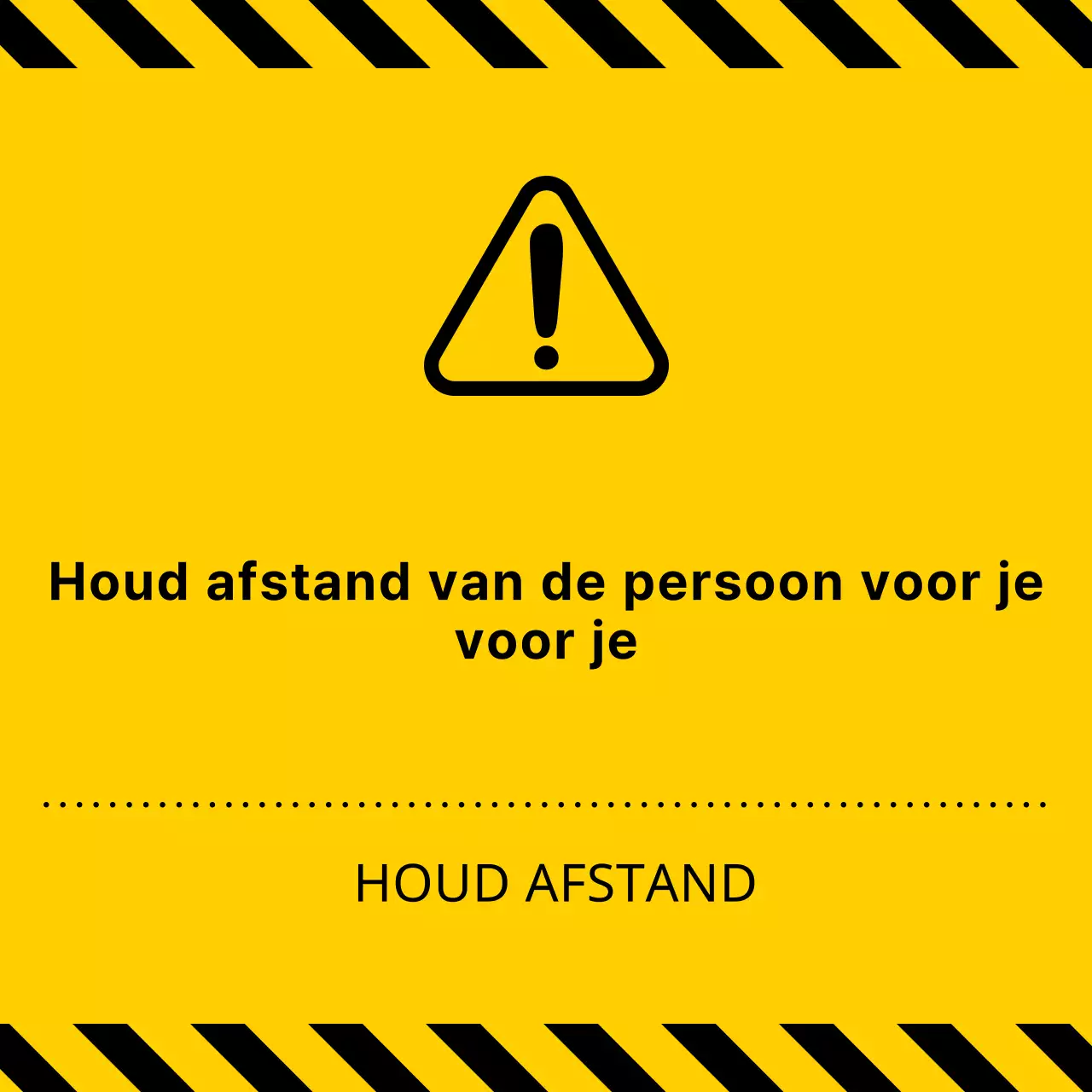 Eenvoudige, strakke combinatie van pictogrammen en tekst in geel en zwart Houd afstand waarschuwingen