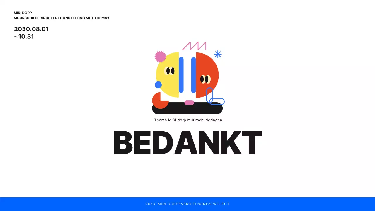 Planning van een tentoonstelling van schoon geïllustreerde muurschilderingen in wit, blauw en groen