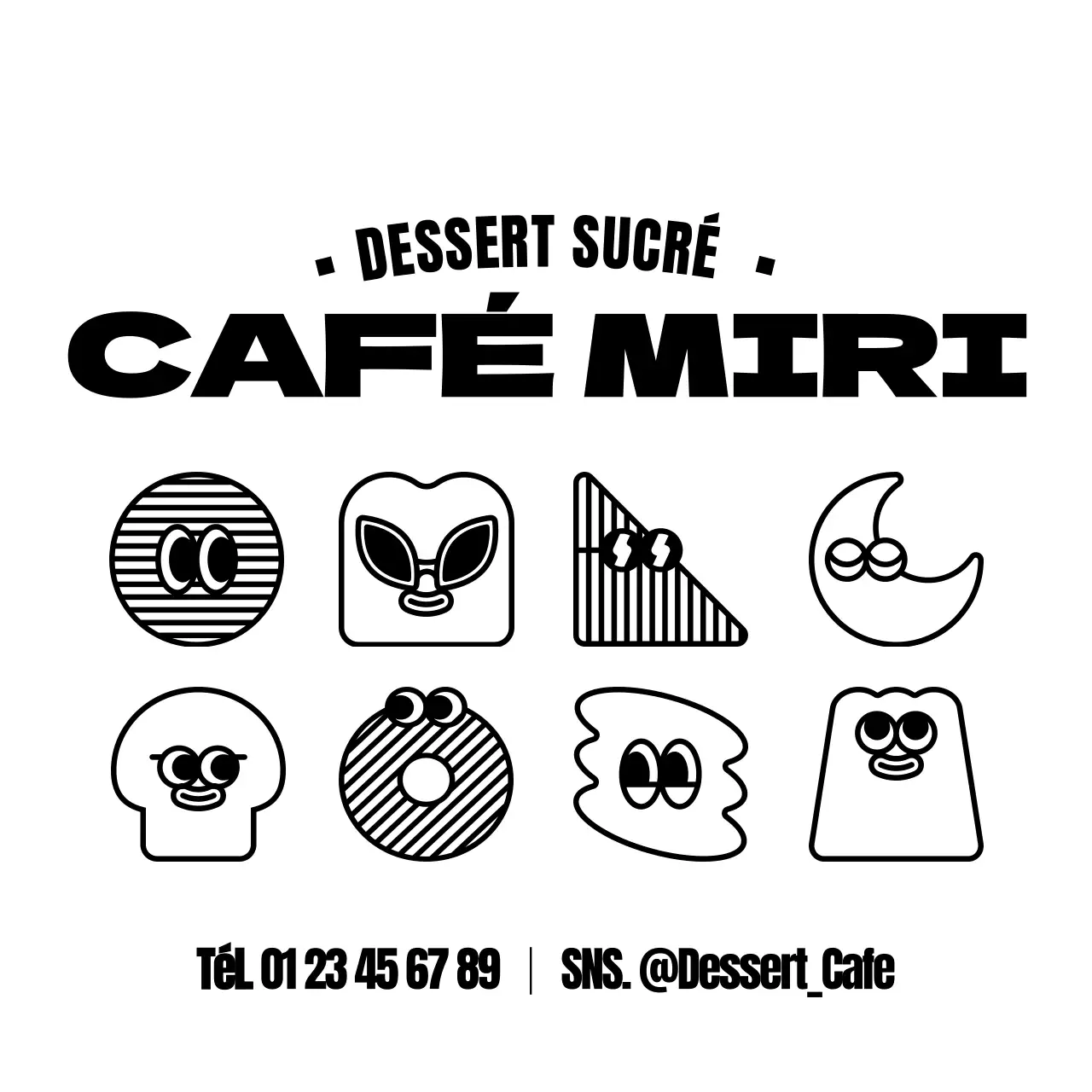 Desserts câlins combinaisons de personnages style café promotion et information