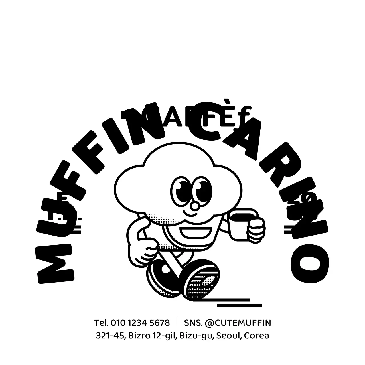 Stile di logo illustrativo del personaggio del cupcake carino per la promozione e l'informazione del caffè.