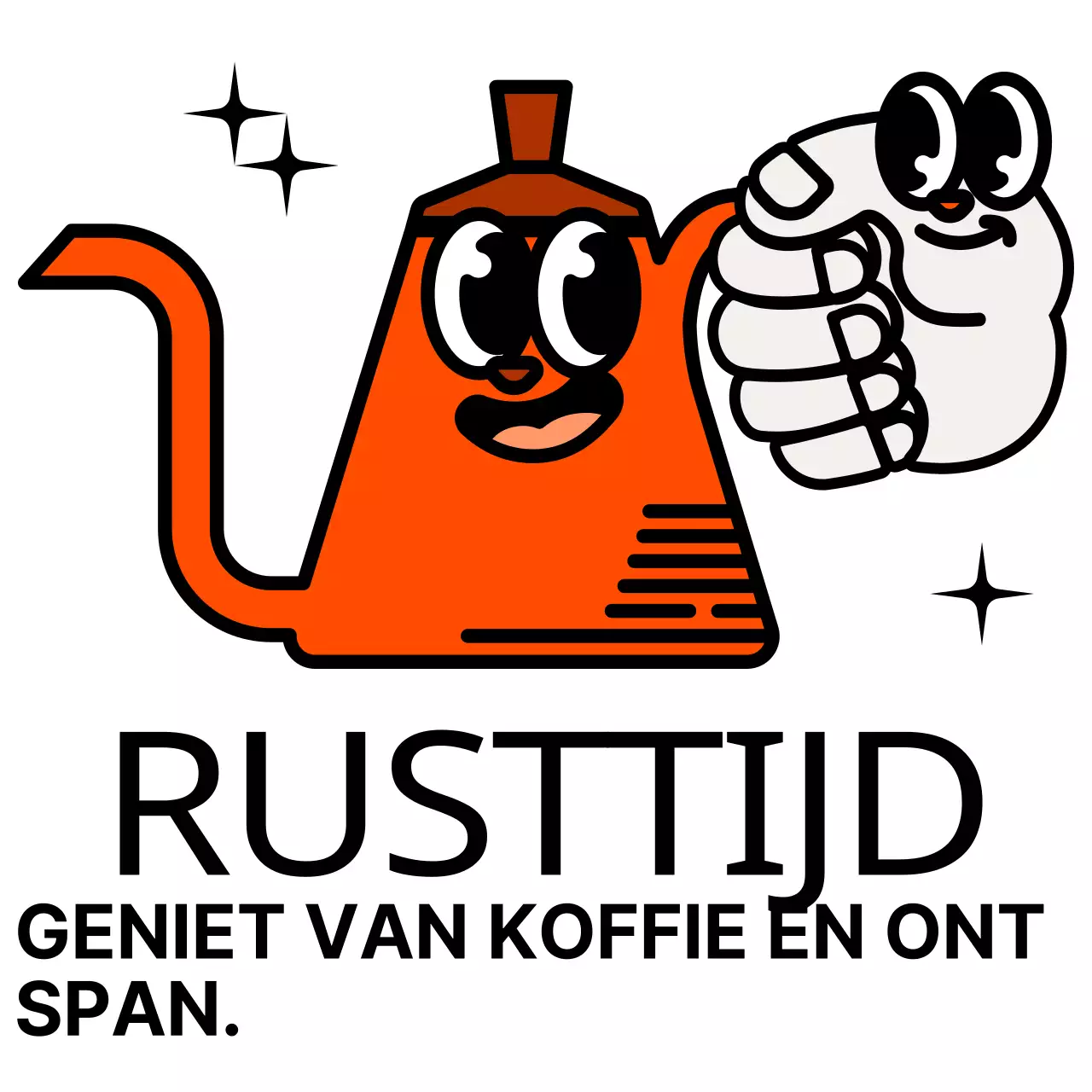 Leuke en hippe koffiepot karakter en tekst combinatie in zwart en rood Logo stijl voor cafe promotie en promoties