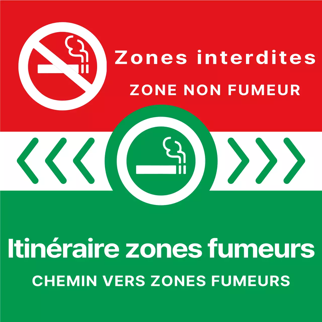 Icône de cigarette simple et propre et combinaison de texte en vert et rouge Style de mise en page Directions