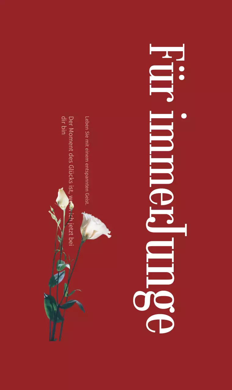 Rotes Konzeptdesign mit luxuriösen Schriftarten und floraler Fotografie