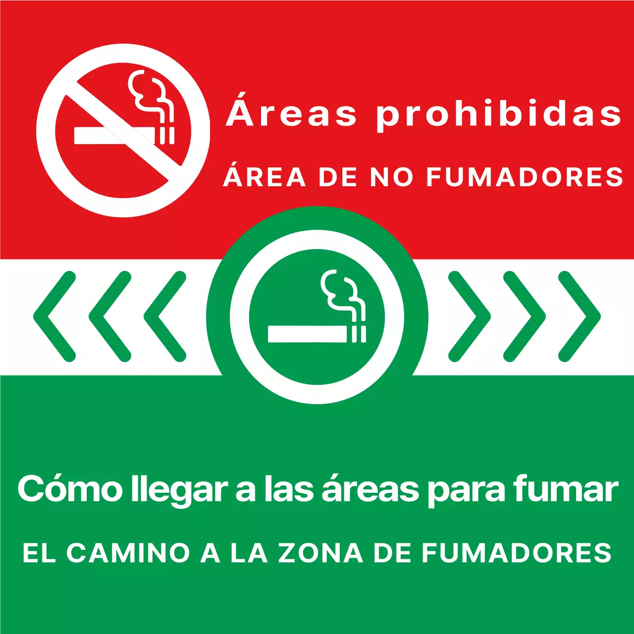 Combinación sencilla y limpia de icono de cigarrillo y texto en verde y rojo Estilo de diseño Direcciones