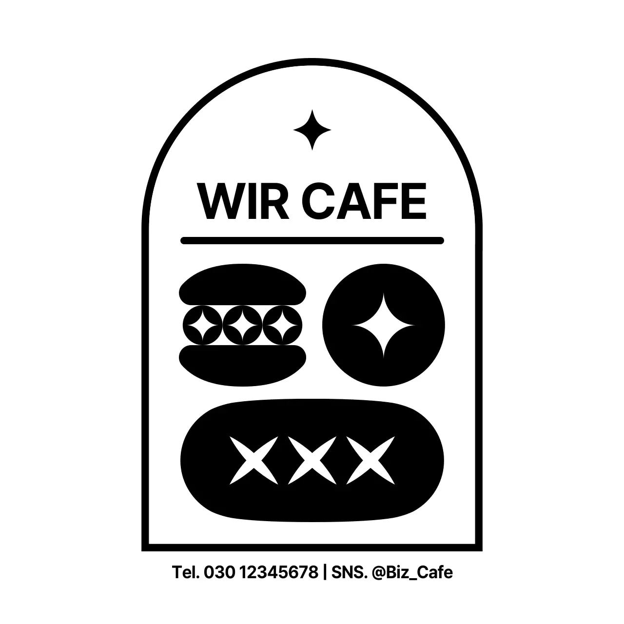 Einfache, saubere Schwarz-Weiß-Dessert-Symbol und Text-Kombination Stil für die Förderung und informieren Sie Ihr Cafe