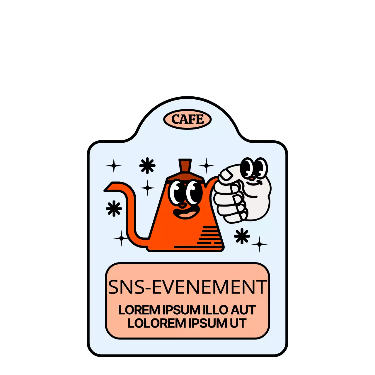 Leuke en hippe koffiepot karakter stijl in rood en lichtblauw sociale media evenement aankondiging