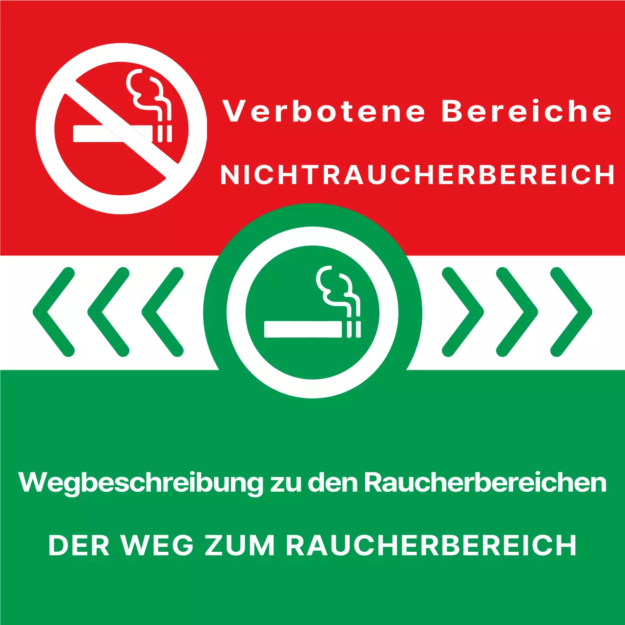 Einfache, saubere Zigaretten-Symbol und Text-Kombination in grün und rot Layout-Stil Wegbeschreibung