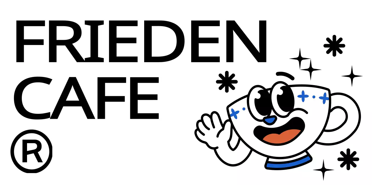 Niedlich und hip Kaffeetasse Zeichen und Text-Kombination in schwarz und blau Logo-Stil für Cafe Förderung und Förderung