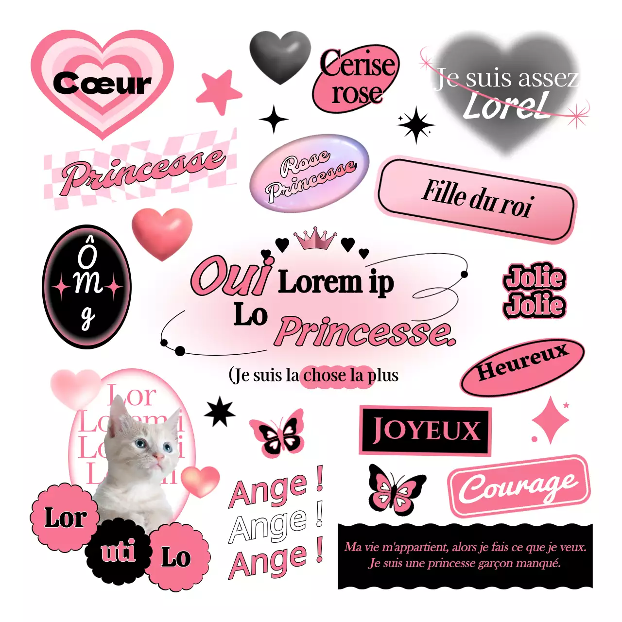 Texte avec des éléments de concept pour adolescents en noir et rose