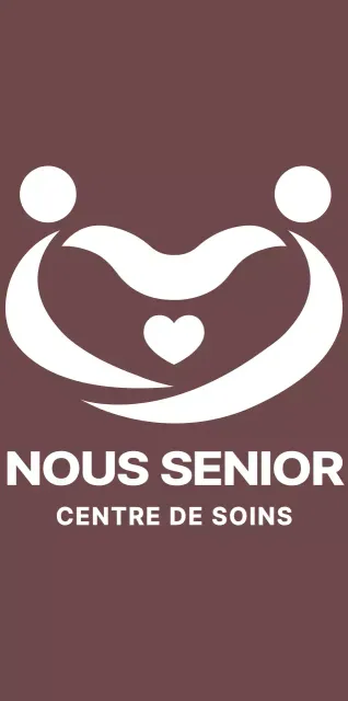 Logo simple et épuré du symbole d'un centre de soins en marron et blanc à des fins promotionnelles et publicitaires.