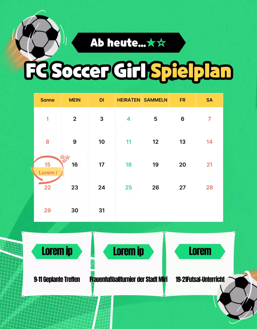 Frauenfußball mit grün-gelben Akzenten