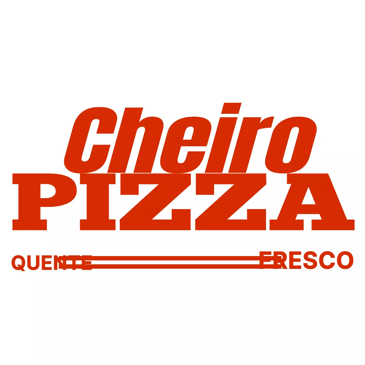 Estilo de logótipo moderno, simples e com ênfase no texto, vermelho e branco, para promover uma pizzaria
