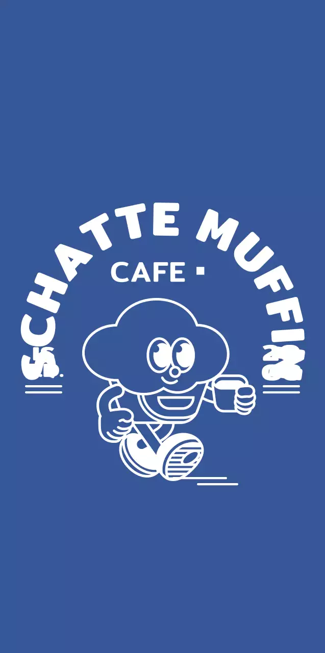 Schattig, rond cupcake karakter logo stijl in blauw en wit voor cafe merchandise