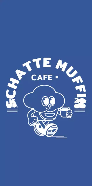 Schattig, rond cupcake karakter logo stijl in blauw en wit voor cafe merchandise
