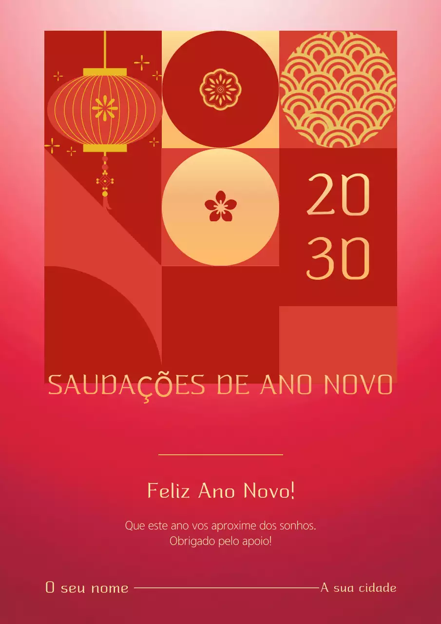 Convite de Ano Novo tradicional vermelho