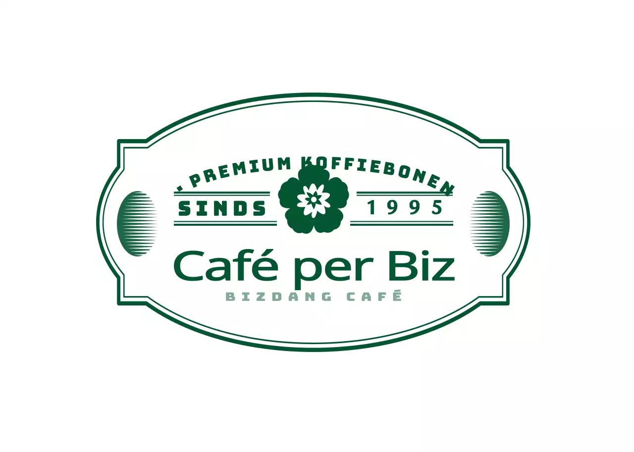 Emotioneel en eenvoudig cafe embleem logo stijl label sticker in donkergroen en wit