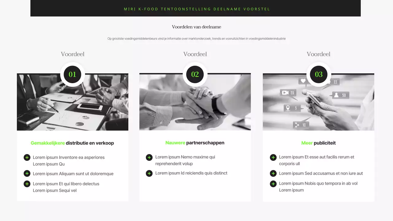 Bedrijfsvoorstel moderne voedselbeurs in zwart en chartreuse