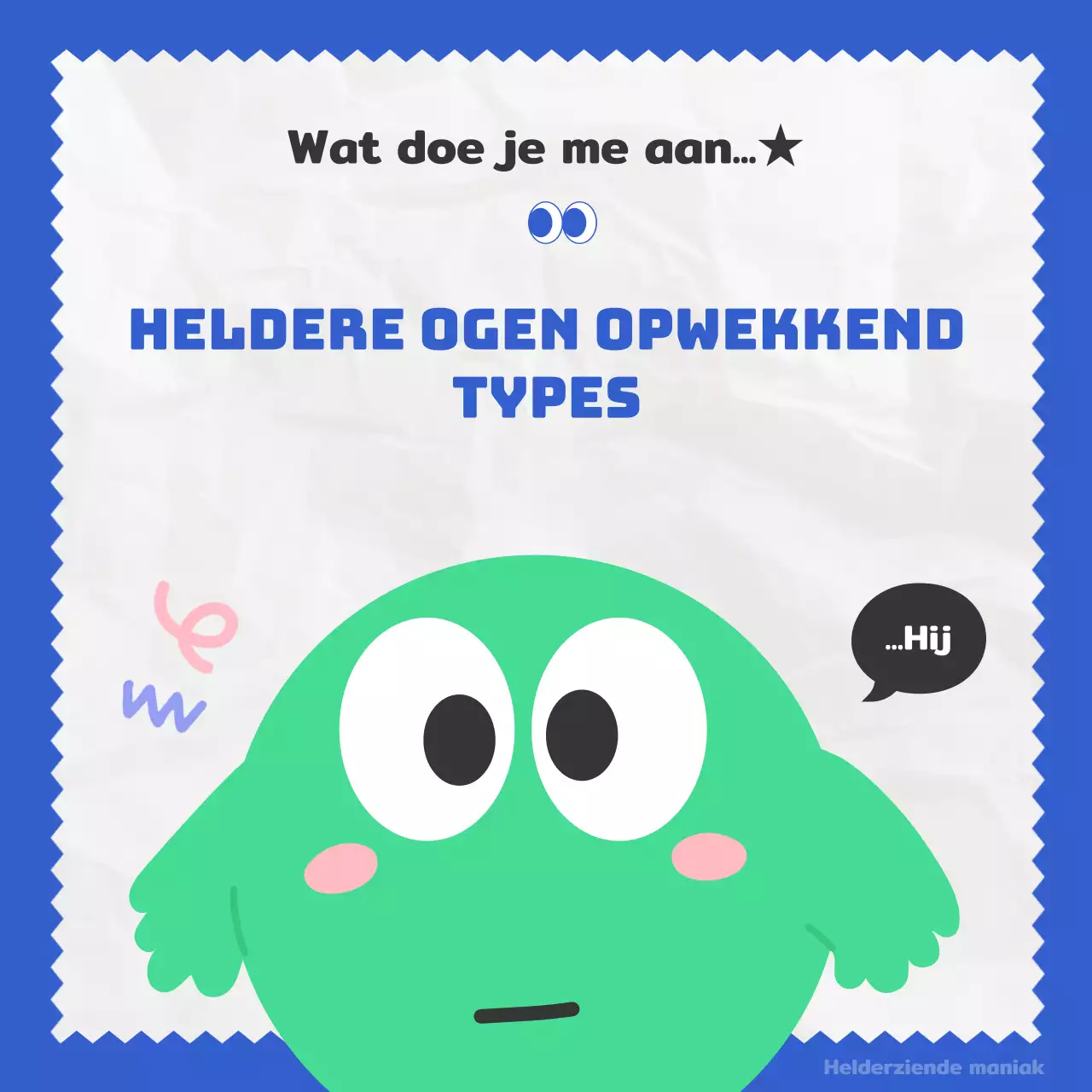 Een kitscherige blauwgroene illustratie introduceert het echte collega-type