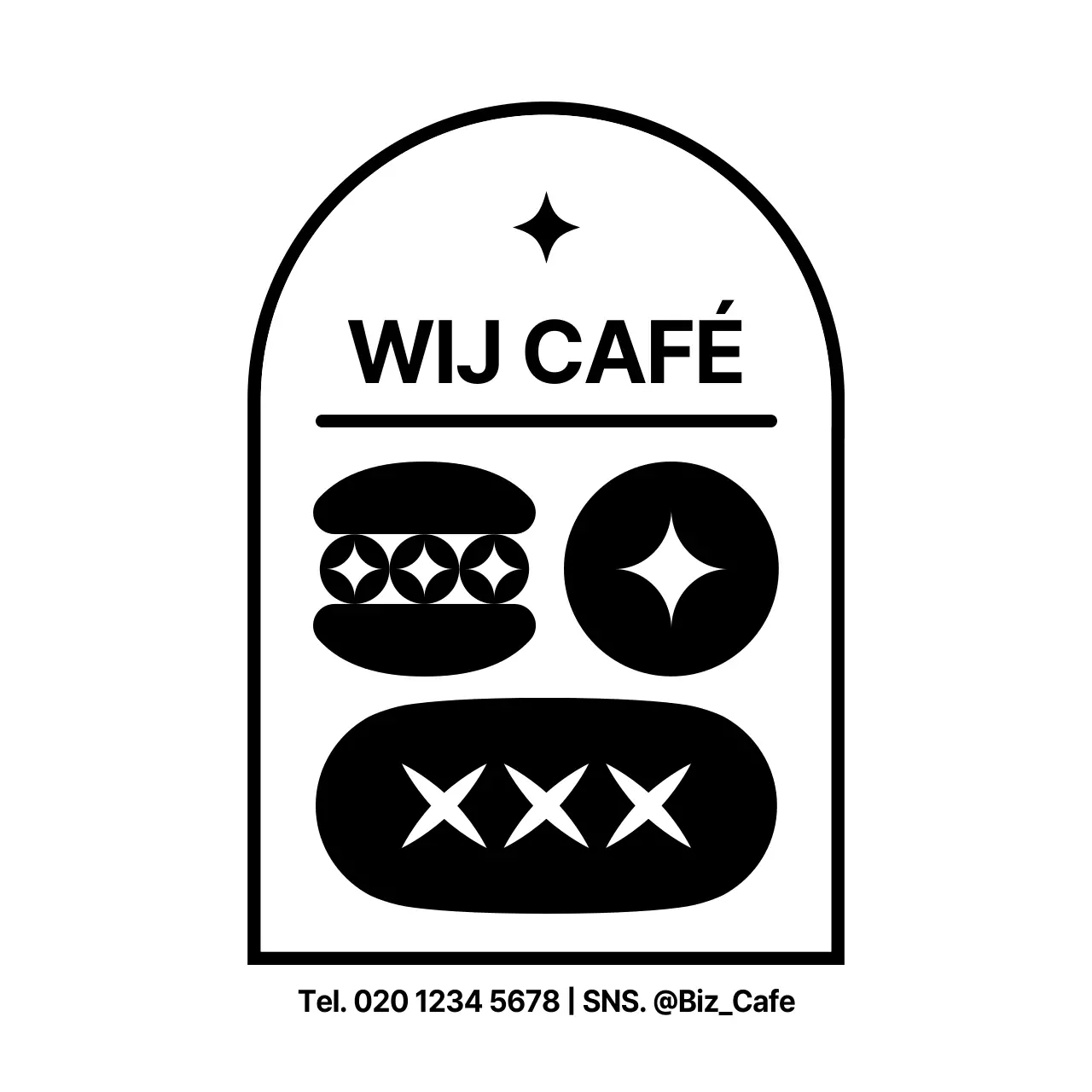 Eenvoudig, schoon zwart-wit dessert icoon en tekst combinatie stijl voor het bevorderen en informeren van uw cafe