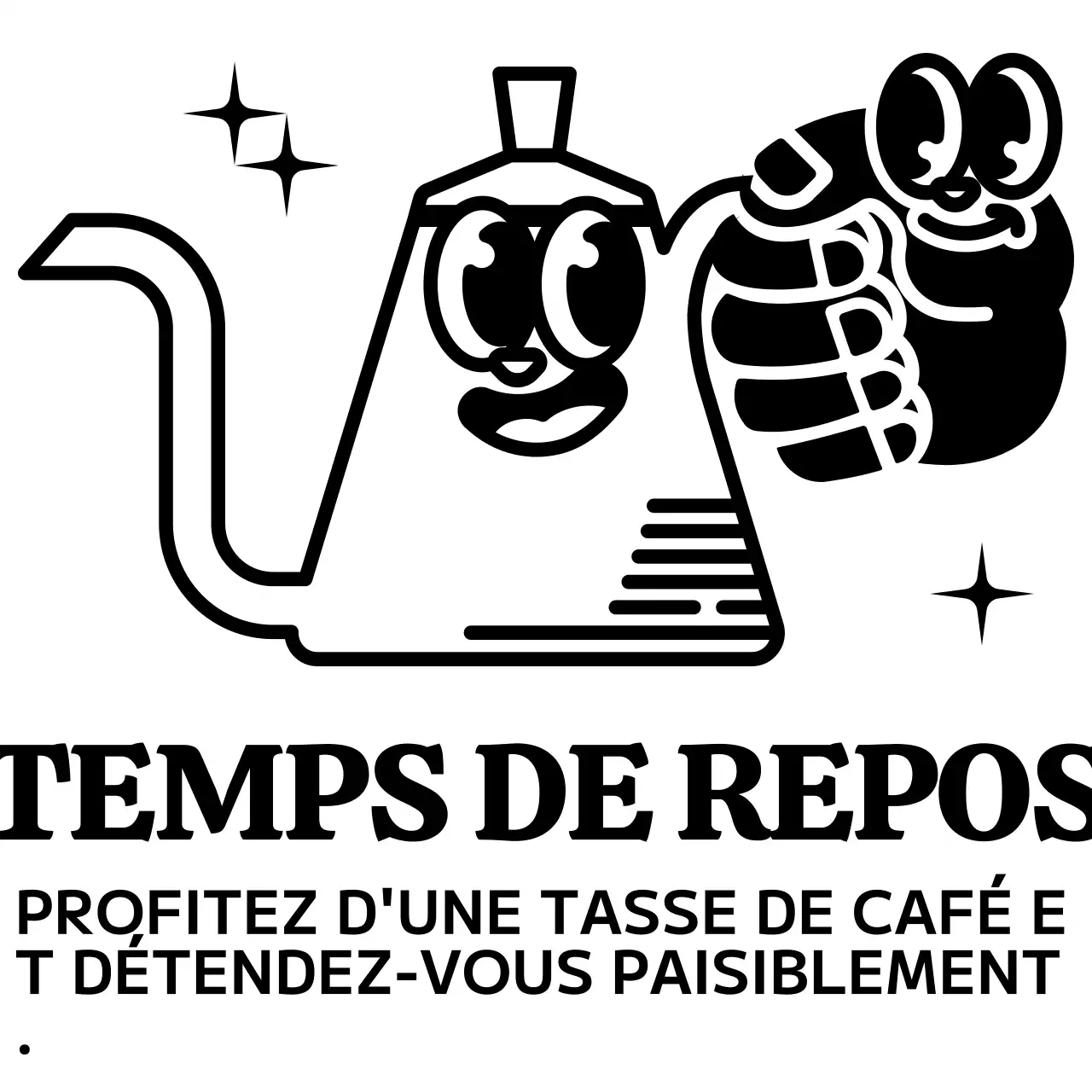 Combinaison de caractères et de textes pour une cafetière mignonne et branchée en noir et blanc Logo de style pour la promotion d'un café et la promotion d'une entreprise.