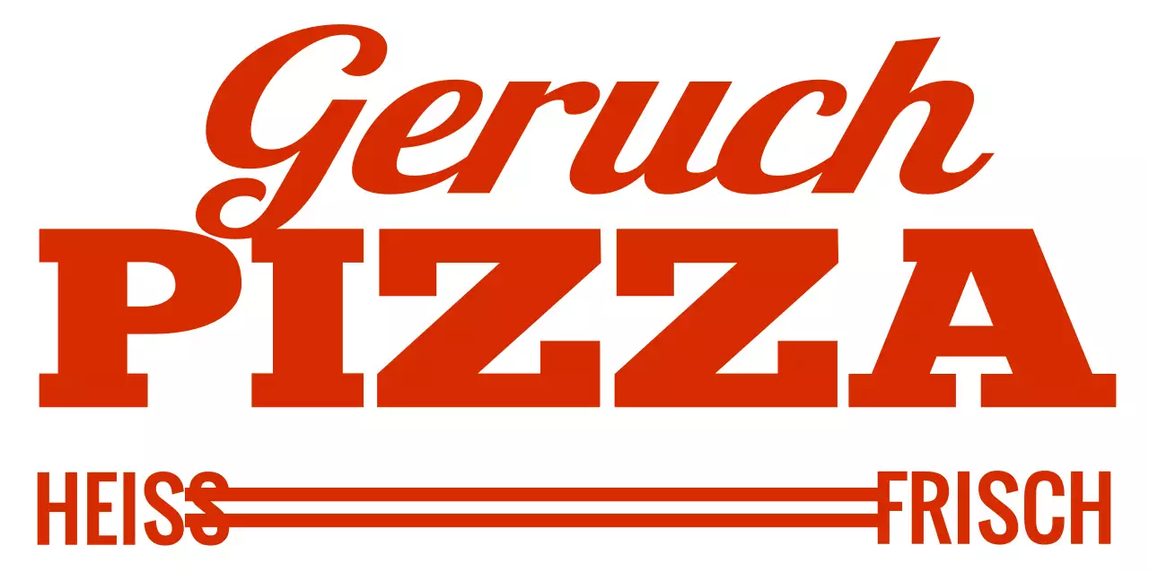 Rot und weiß einfachen modernen Text Betonung Logo Typ Stil für die Förderung einer Pizzeria