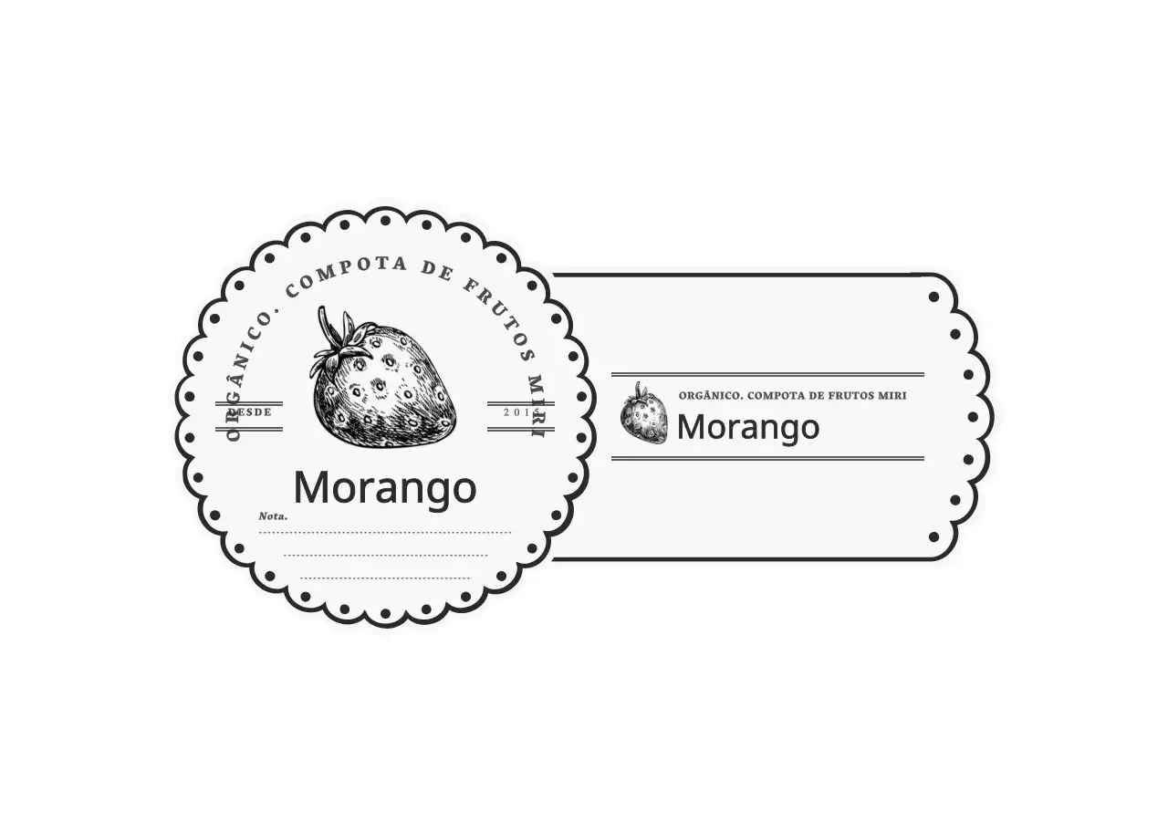 Autocolante de informação de compota de fruta em cinzento claro e preto com moldura arredondada