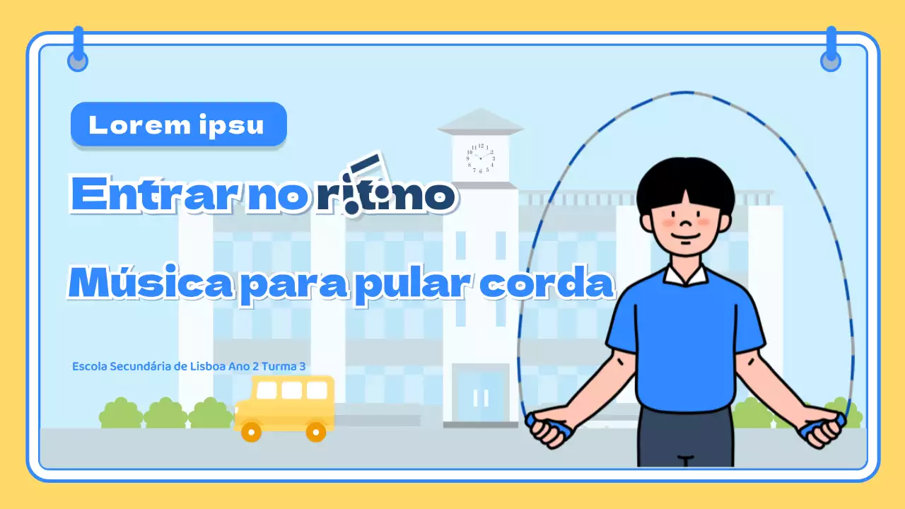 Material de aula de educação física escolar com ilustração gira azul amarela