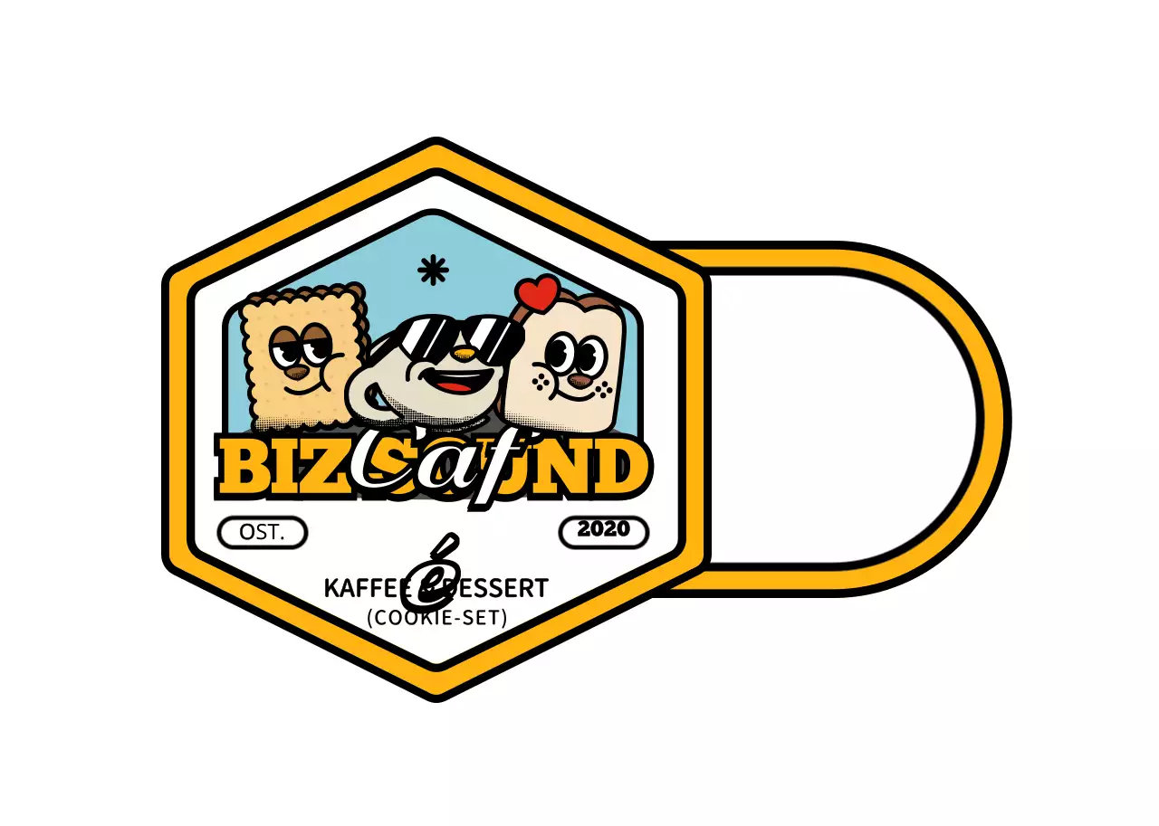 Eine Serie von niedlichen und angesagten Cafe-Artikeln im Logo-Stil in Gelb und Schwarz.