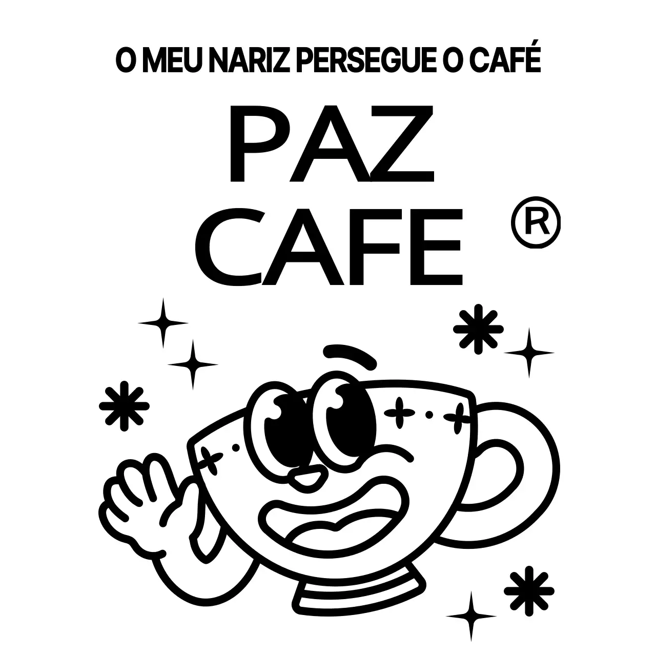 Combinação de caracteres e texto de chávena de café gira e moderna em preto e branco Estilo de logótipo para promoção e promoção de café