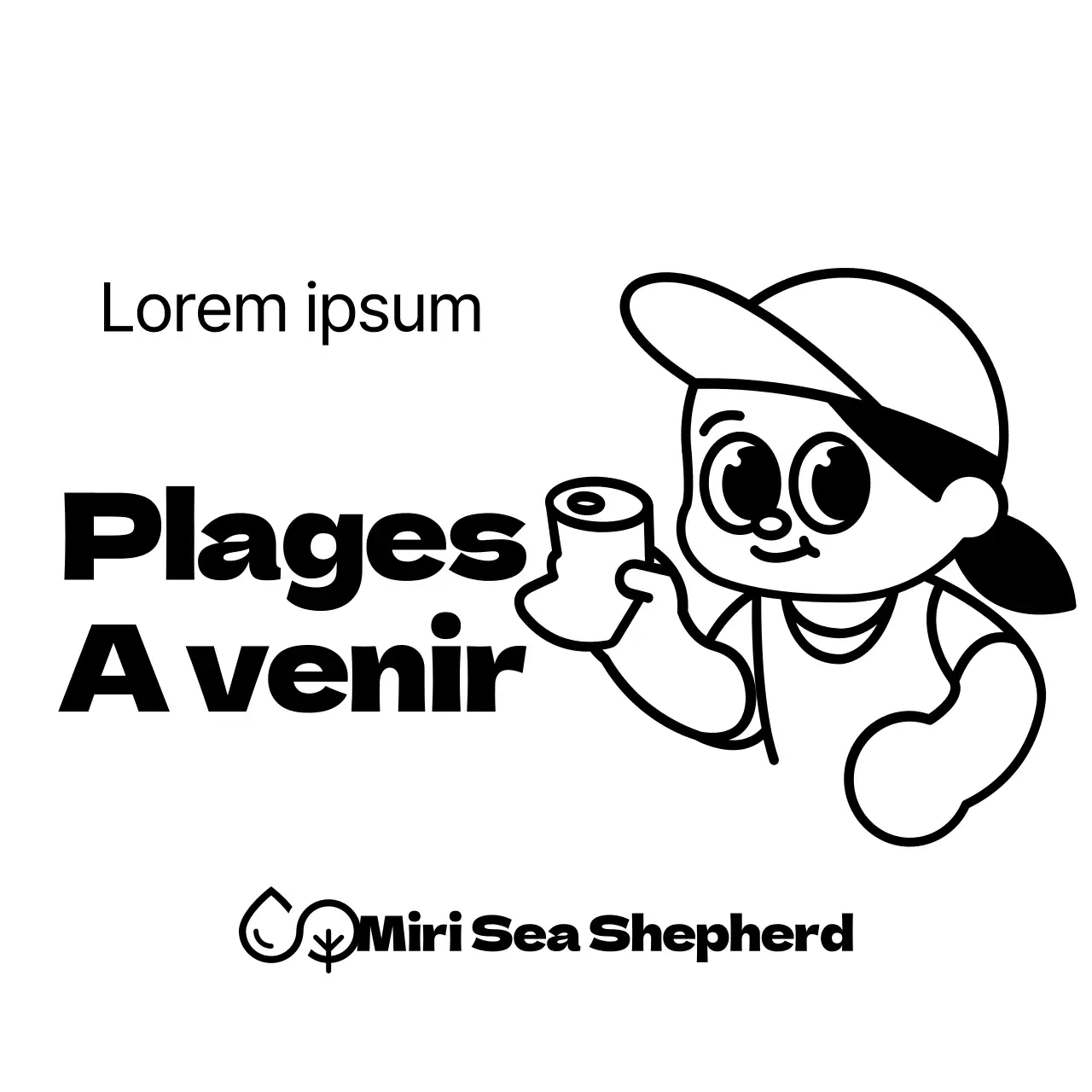 Une combinaison de personnages mignons et de style de texte pour promouvoir et informer les activités bénévoles des organisations de conservation marine.