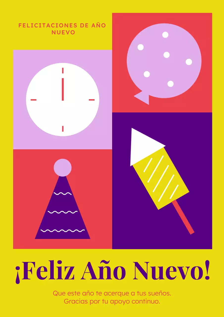 Póster pop moderno de felicitación de año nuevo