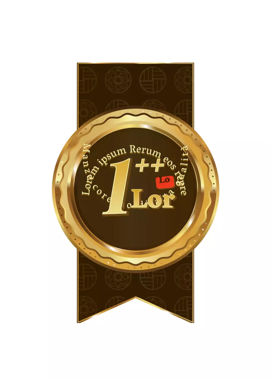 Un concetto di cornice a medaglione lucida e lussuosa in oro e marrone Informazioni sul manzo coreano Grado 1