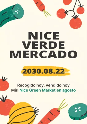 El contenido del mercado ecológico en una ilustración amarilla tipo garabato