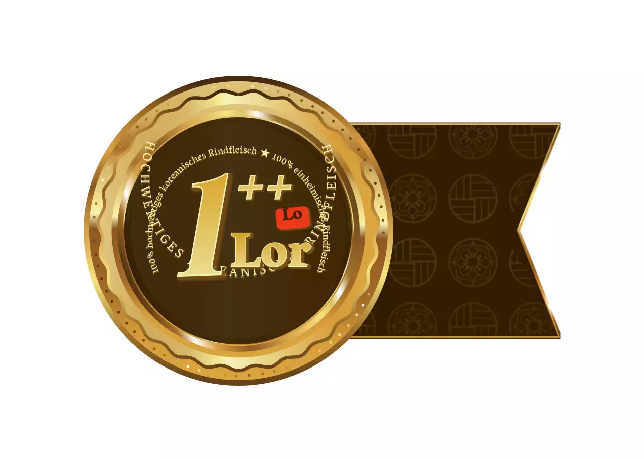 Ein glänzendes, luxuriöses Medaillon-Rahmenkonzept in Gold und Braun Informationen über koreanisches Rindfleisch Note 1