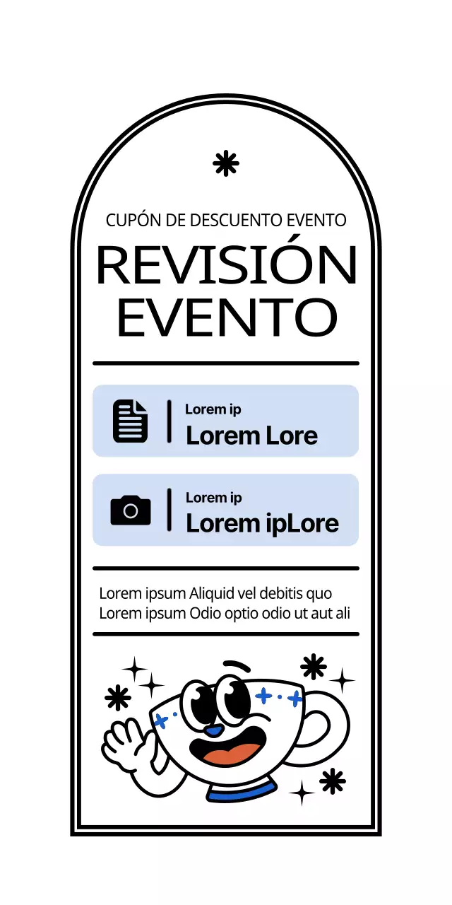 Una taza de café bonita y moderna en blanco y azul claro con estilo de personaje negro Reseña Anuncio de evento