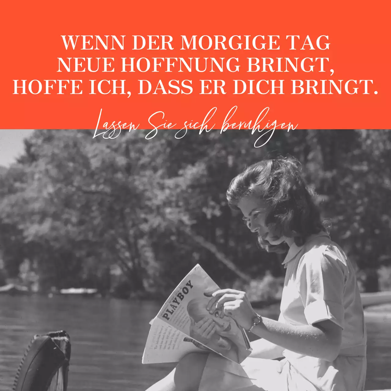 Sentimentale Ware mit einem alten Schwarz-Weiß-Foto einer Frau in Orange.