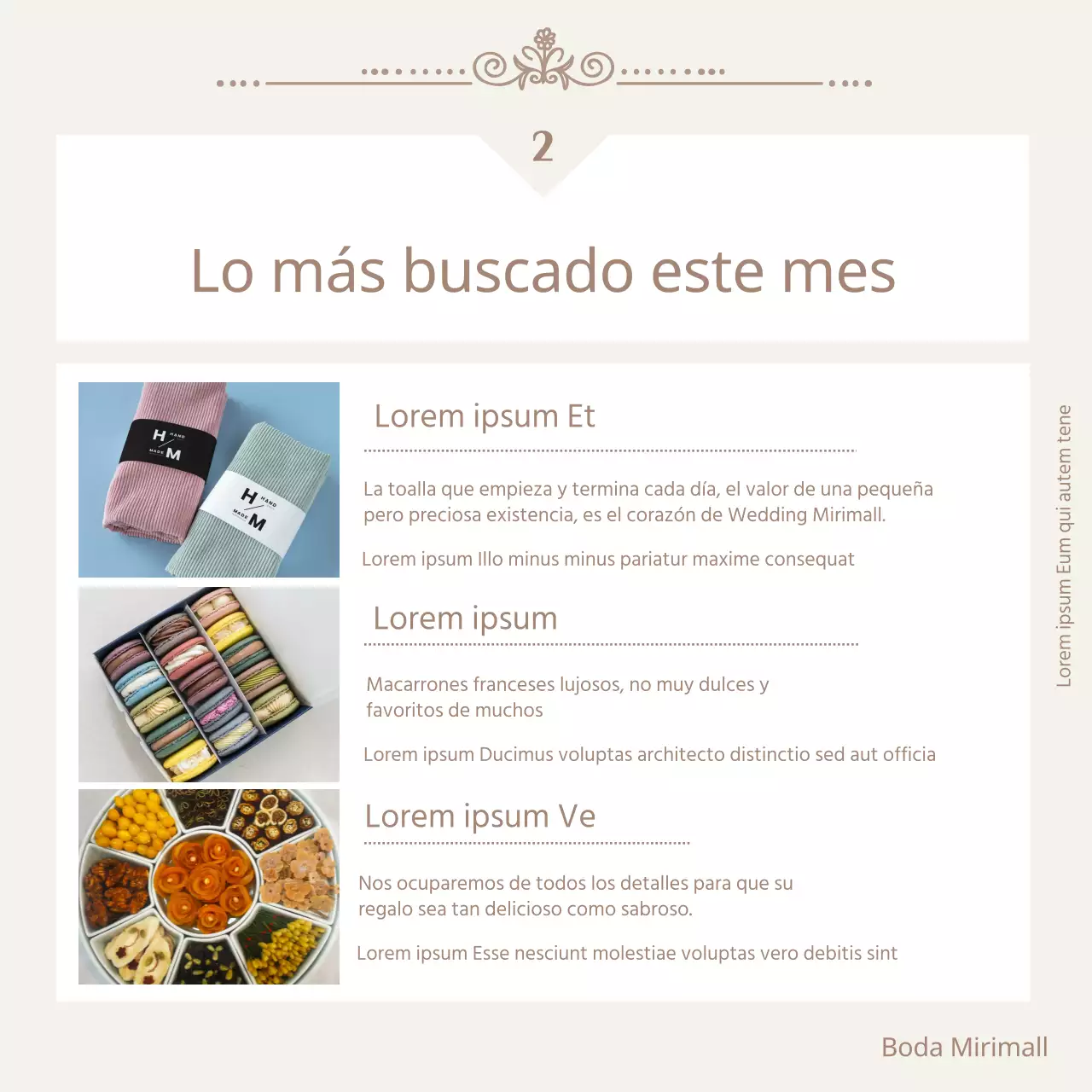 Marrón y beige lujosos favores de la boda tema promocional