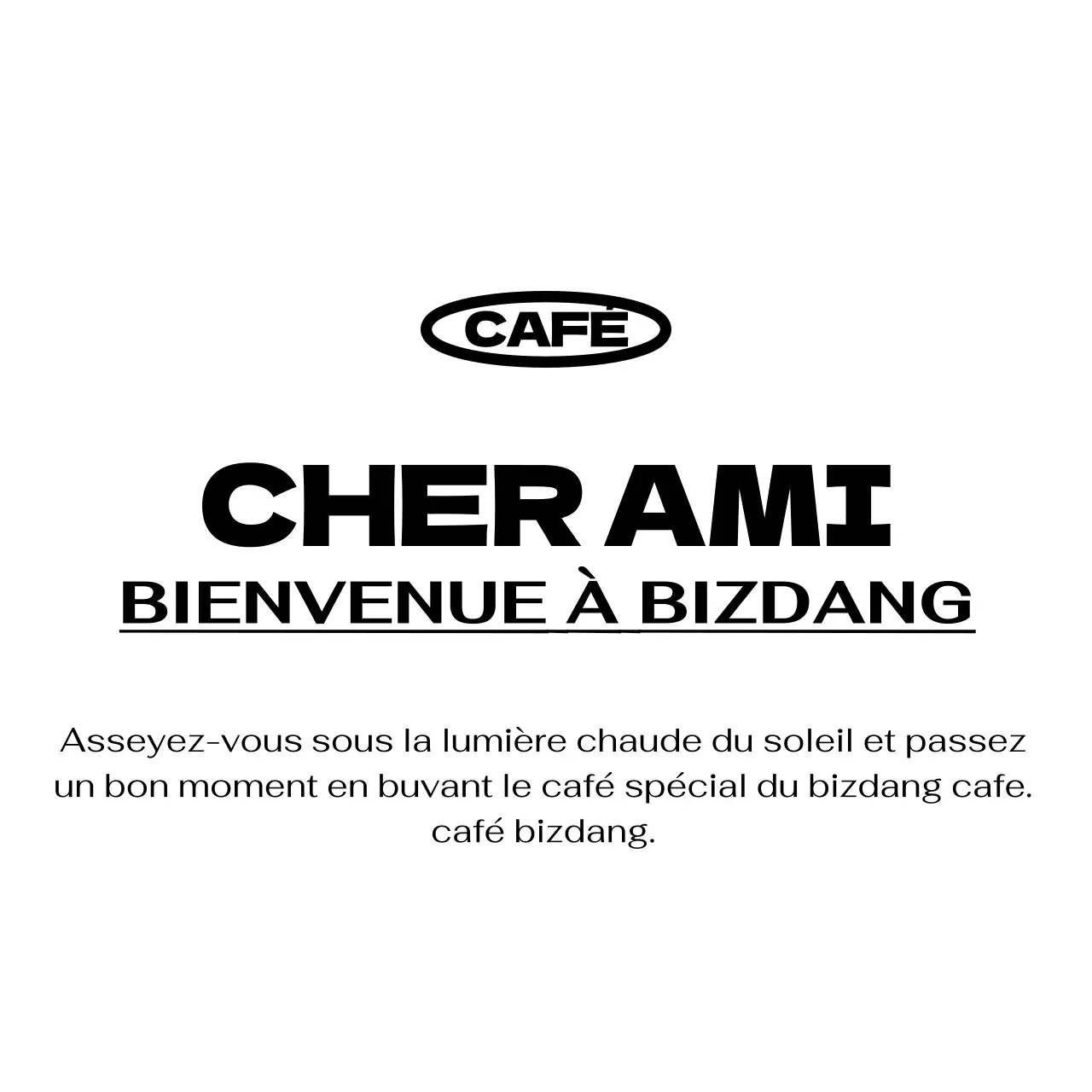 Style simple, branché, avec beaucoup de texte en noir et blanc pour les promotions et les marchandises des cafés.