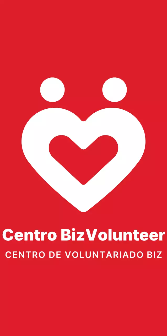 Logotipo rojo y blanco con un símbolo de corazón moderno y sencillo para centros de voluntariado y promociones