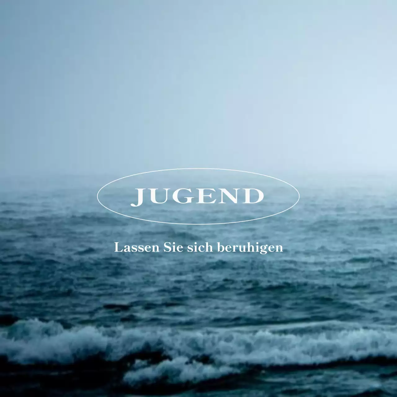 Waren mit blauen, ruhigen, gelassenen Meeresfotos und gefühlvollen englischen Worten